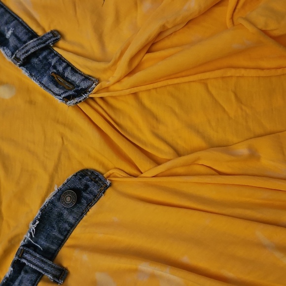 MOCHA by Moran Dahan Distressed Denim Waistband Yellow Assymetric Festival Skirt - Picture 9 of 11